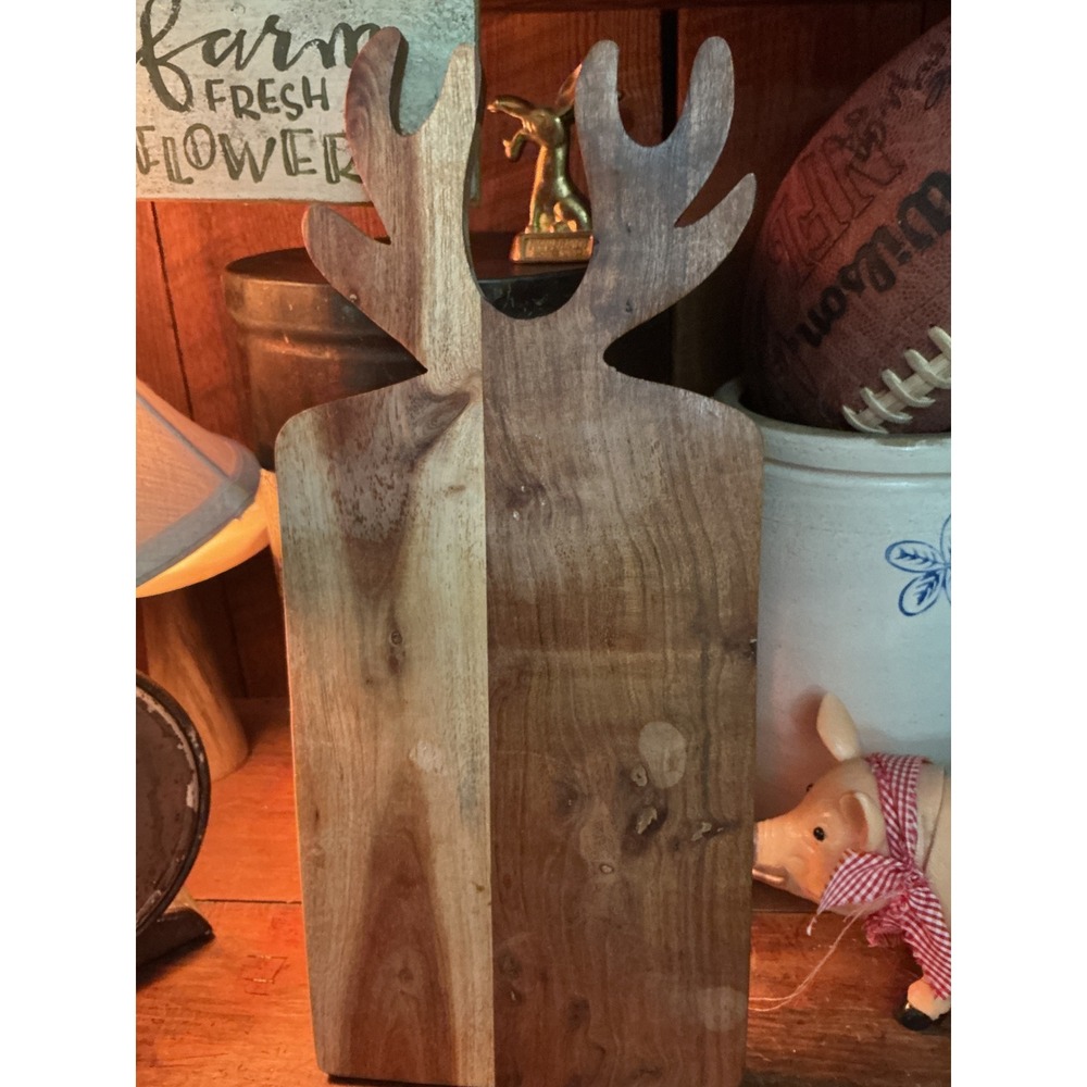 The Royal Standard Wooden Deer Antler Serving Board Lodge Rustic Charcuterie 16"